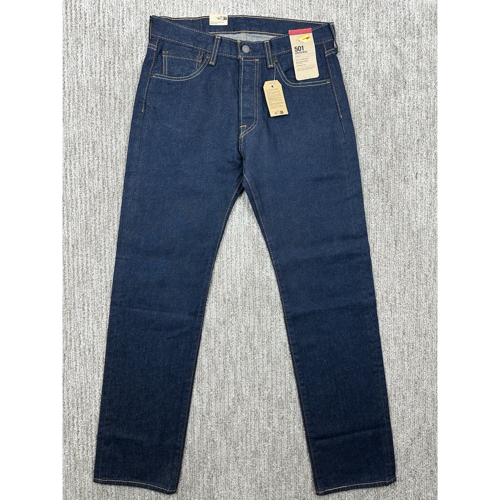 NWT Levis 501 Original Fit Jeans Mens 30x32 Dark Wash Straight Leg Denim Stretch